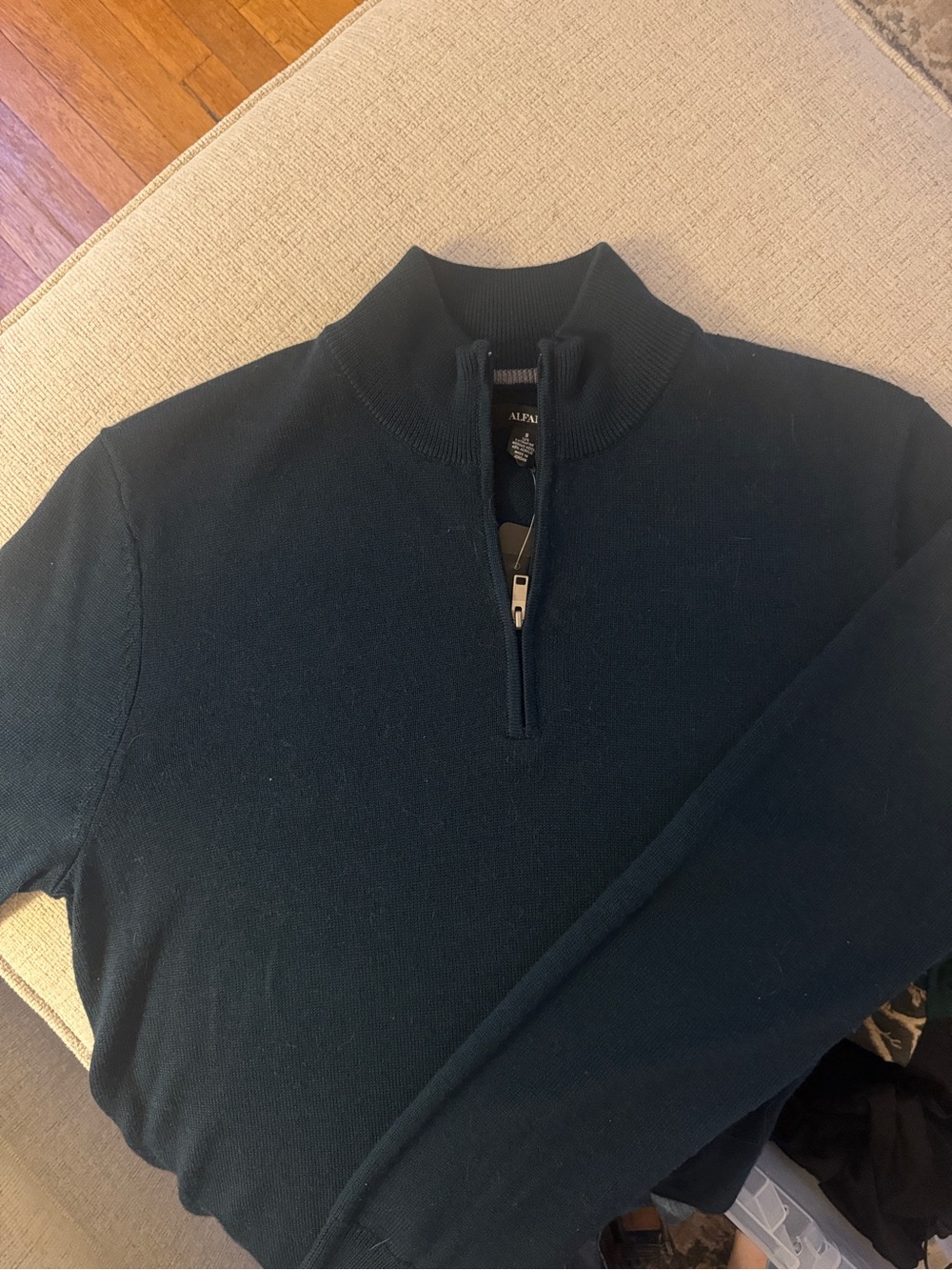 Alfani Men's Blue Green Quarter Zip Sweater in Dark Teal